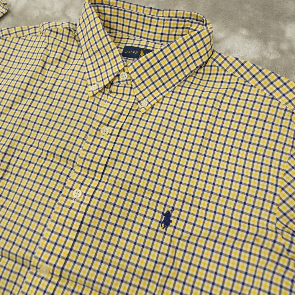 Ralph Lauren Button Up Shirt Men's XL Navy Blue Yellow Plaid Long Sleeve Preppy - Picture 3 of 8